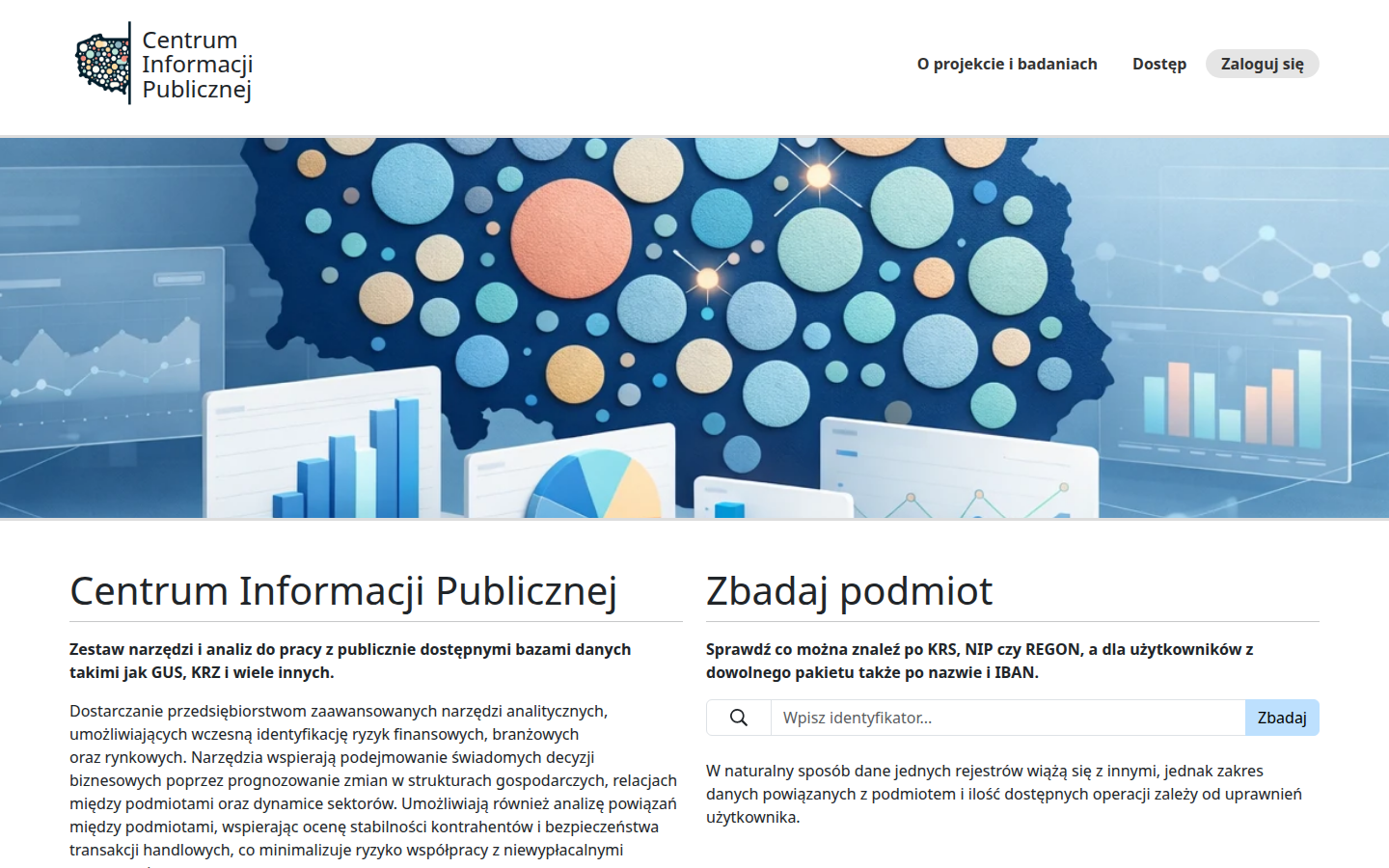 Strona Centrum Informacji Publicznej z wyszukiwarką podmiotów